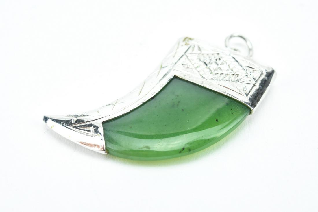 Sterling Silver & Jade Claw Form Necklace Pendant (1 of 4)