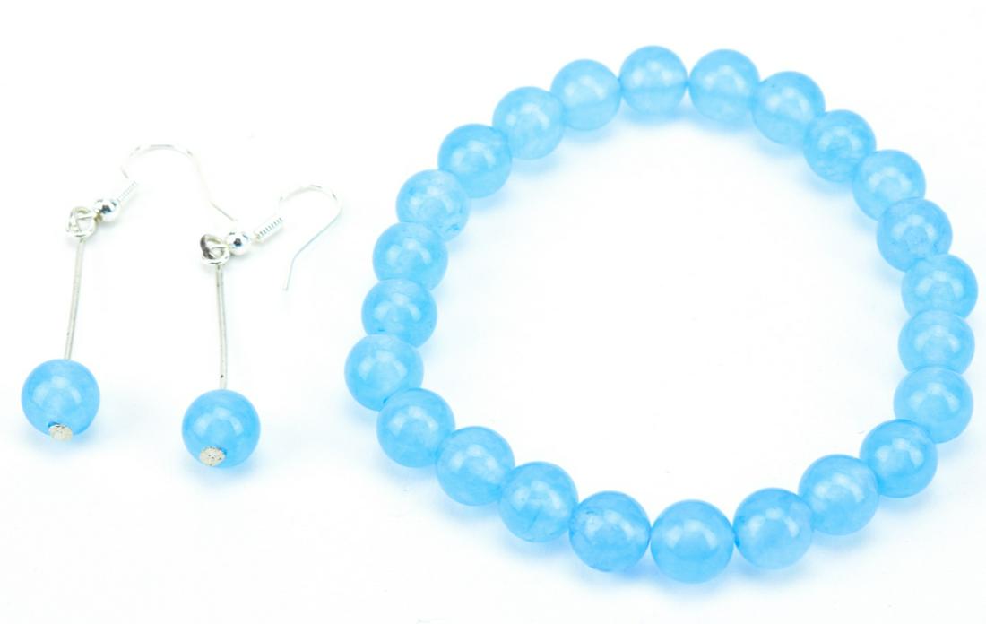 Blue Jade Bead Bracelet & Pair of Earrings (1 of 7)
