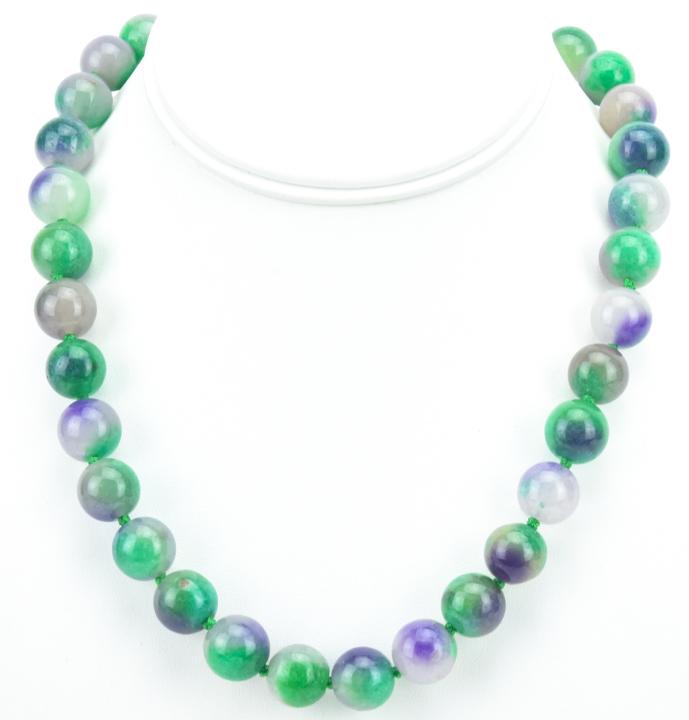 Green & Lavender Jade 12mm Bead Necklace (1 of 6)