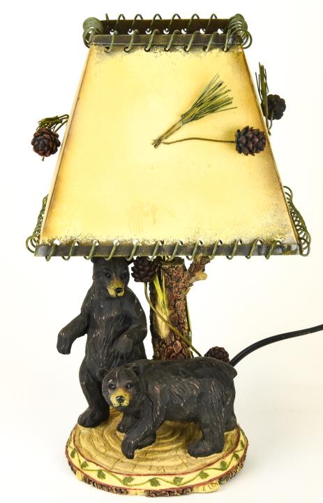 Figural Black Bear Table Lamp W Tin Shade (1 of 7)