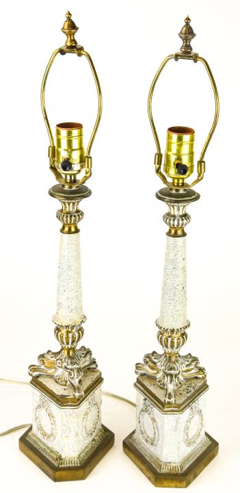 Pair Neoclassical Brass Column Form Table Lamps (1 of 7)