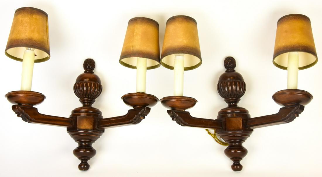 Pair Queen Anne Carved Wood 2 Arm Wall Sconce (1 of 8)