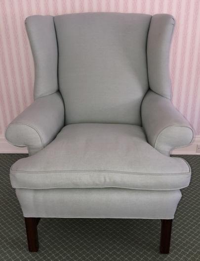 Custom Upholstered Light Blue Linen Wing Chair (1 of 7)