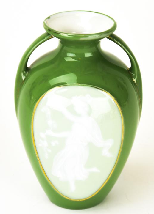 Antique Cameo Porcelain Amphora Form Vase: Antique Cameo Porcelain Amphora Form Vase. Neoclassical design. Measures 4.5 inches in height.