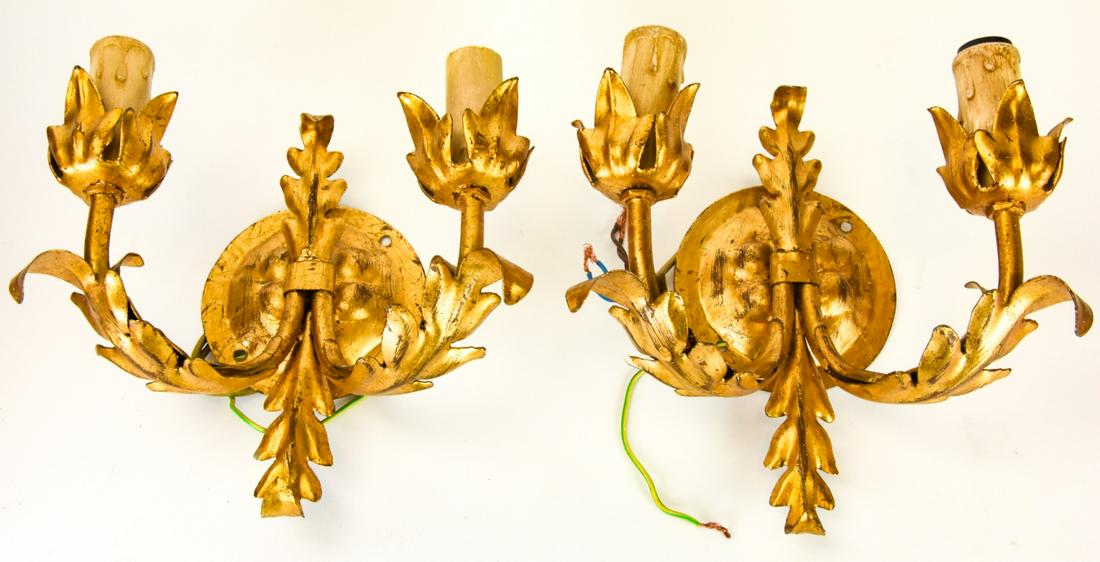 Italian Designer Florentine Gilt Tole Wall Sconces (1 of 6)