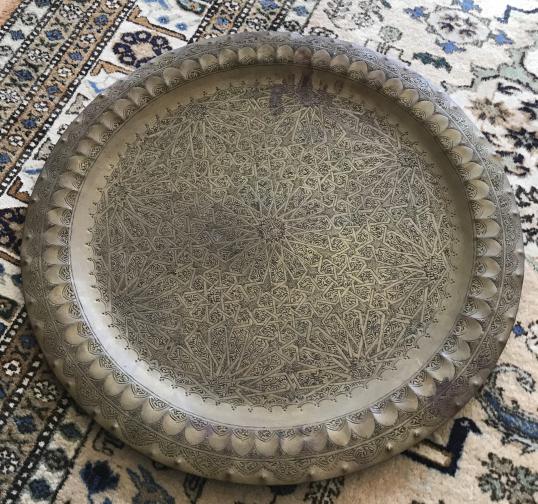 Antique Moroccan Style Chased Brass Round Tray (1 of 2)