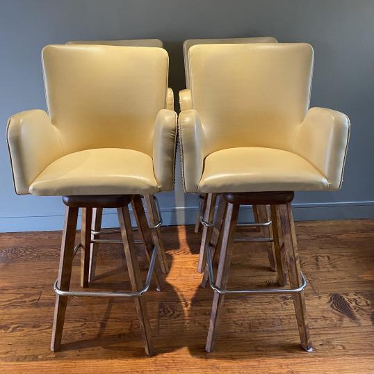 Mid Century Faux Leather Teak Wing Back Bar Stools (1 of 9)