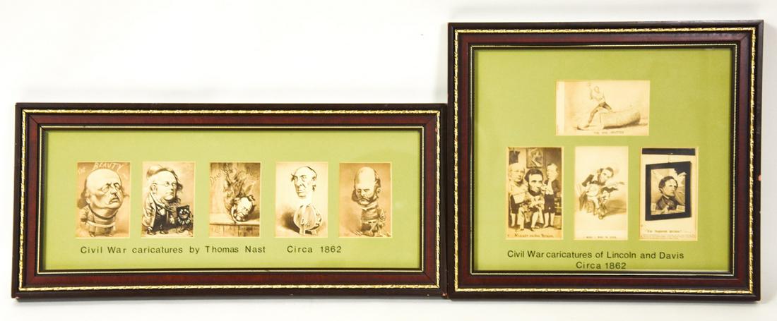 2 Framed Thomas Nast Civil War Caricature Prints: 2 Framed & Matted Thomas Nast Civil War Caricature Prints. Larger measures 8 inches high x 17.5 inches wide .