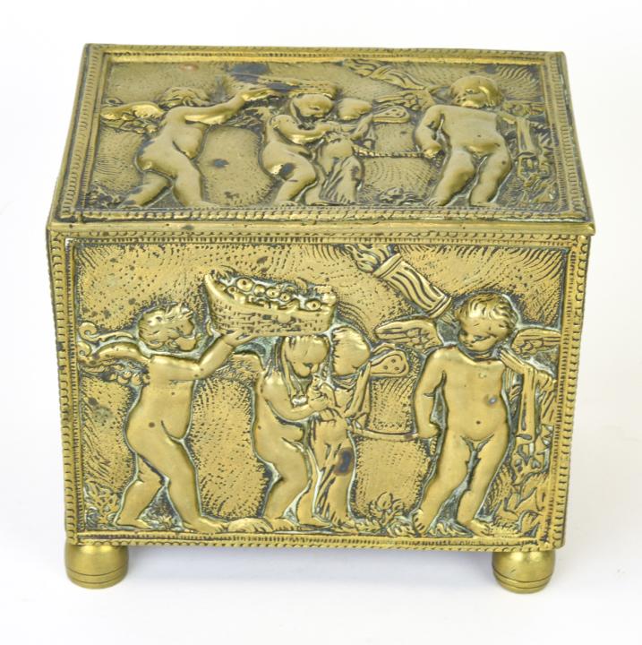 Antique Gilt Repousse Dresser Box W Putti Motif (1 of 7)