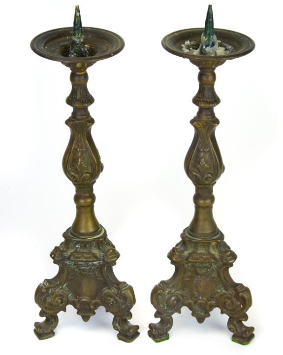 Pair French Antique Brass Candlesticks (1 of 6)
