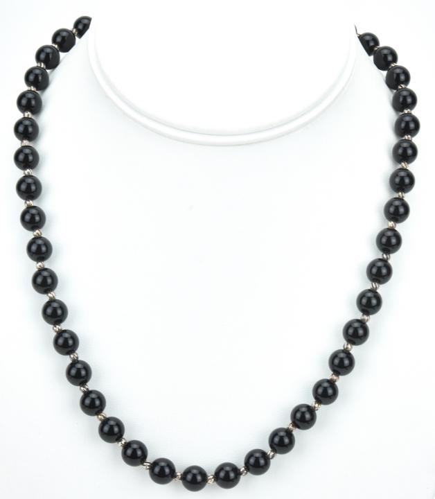 Sterling Silver & Black Onyx Bead Necklace Strand (1 of 6)