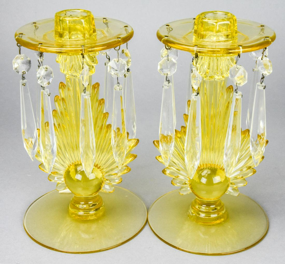 Art Deco Fostoria Yellow Glass Flame Candlesticks (1 of 7)