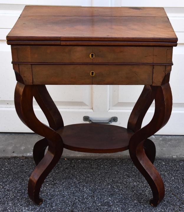 Antique 19th C Lift Top Sewing or Vanity End Table (1 of 9)