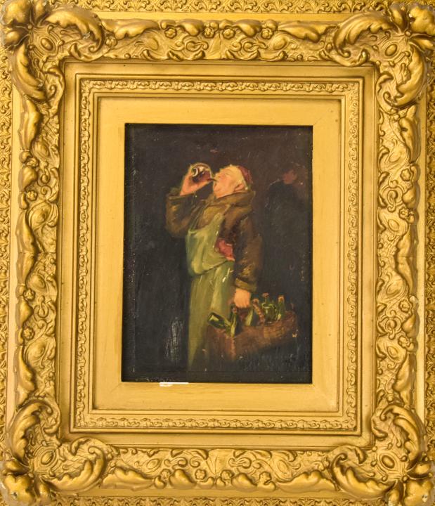 Antique Frans Hals Style Portrait Oil Painting: Antique Frans Hals Style / Dutch School Portrait Oil Painting on Board in Ornate Gilt Frame. Measures 14.5 x 12.5 inches.