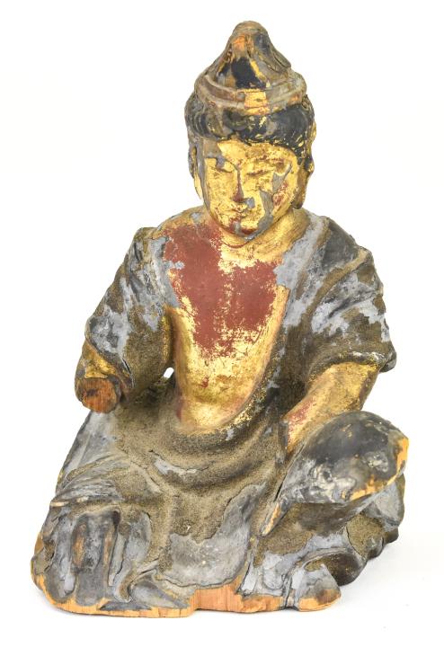 Antique 19th C Carved Wood Seated Buddha Figure (1 of 8)