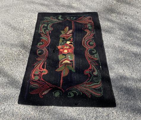 Contemporary Hooked Black w Floral Motif Area Rug (1 of 3)