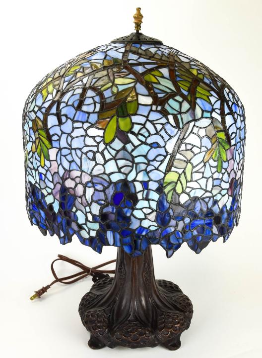 Art Nouveau Table Lamp w Tiffany Slag Glass Shade (1 of 11)