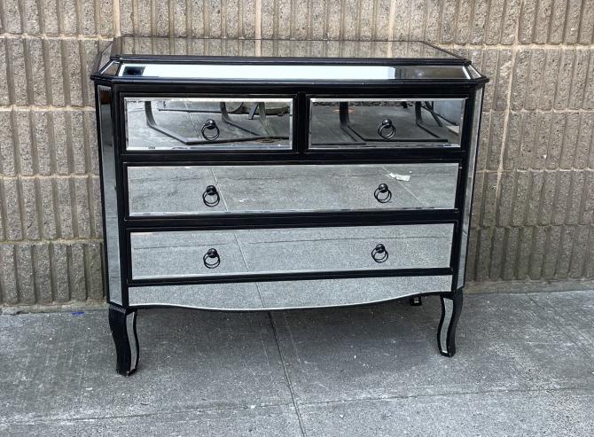 Hollywood Regency Mirrored Dresser w Wood Trim (1 of 5)