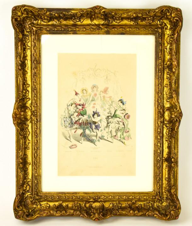 Framed Antique Hand Colored Engraving "Bal" (1 of 8)