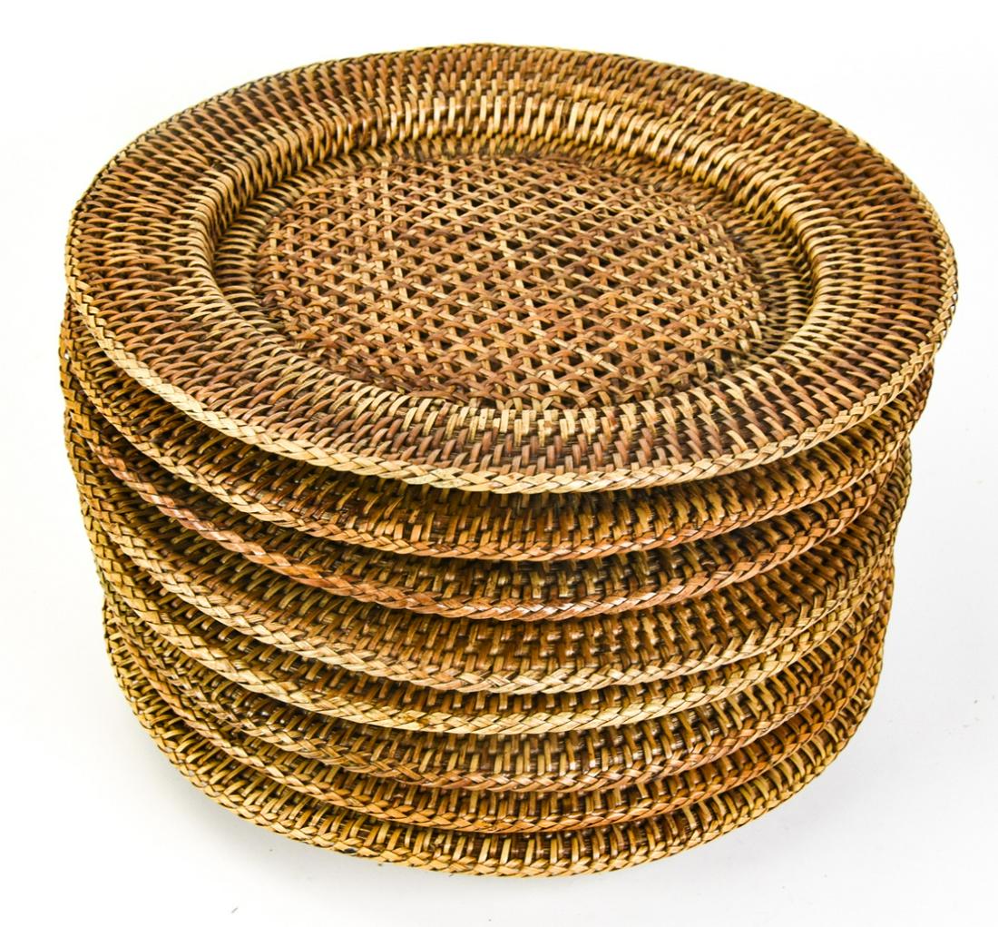 8 Caned Woven Plate Chargers: 8 Caned Woven Plate Chargers. 12 inches in diameter.