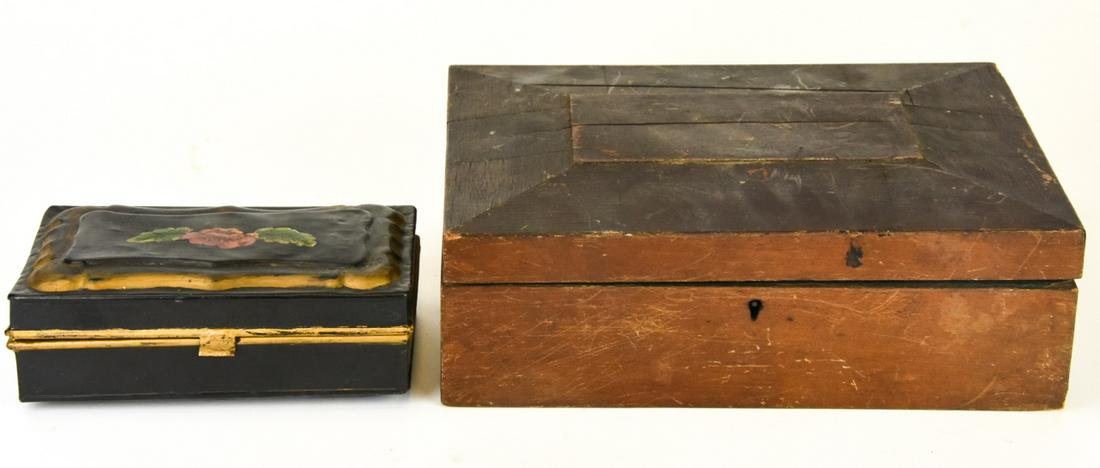 Antique 19th C Wooden & Tole Metal Jewelry Boxes (1 of 8)