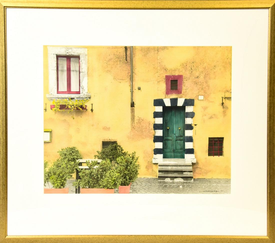 Framed Allan I. Teger Hand Painted Photograph: Framed Allan I. Teger Hand Painted Photograph. Paint on an original black and white photograph "Orvieto Doorway" by Allan Teger. Comes with a certificate of authenticity attached to back.