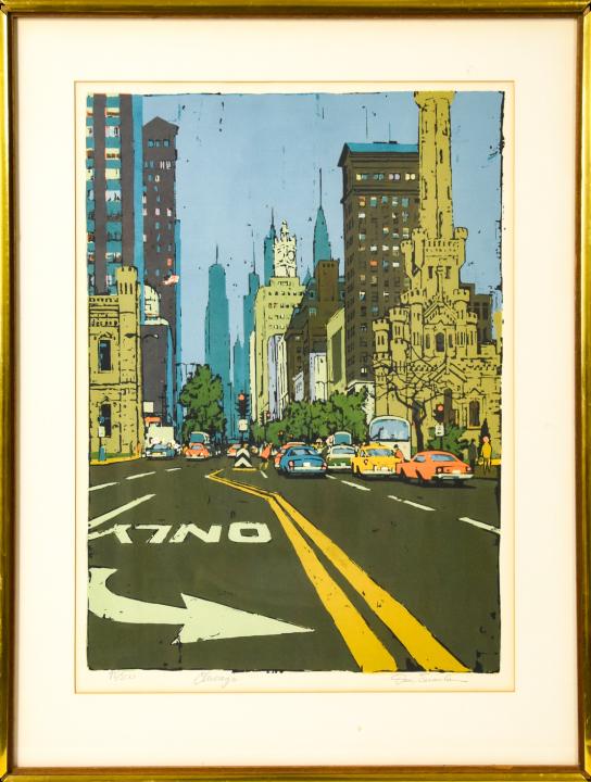 Framed Dan Siculan "Chicago" Serigraph (1 of 8)