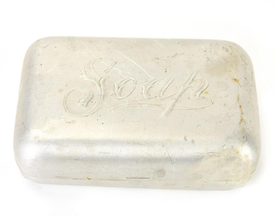 Antique C 1900 Aluminum Toiletry Box for Soap: Antique C 1900 Aluminum Toiletry Box for Soap. Measures 3.75 inches in length.