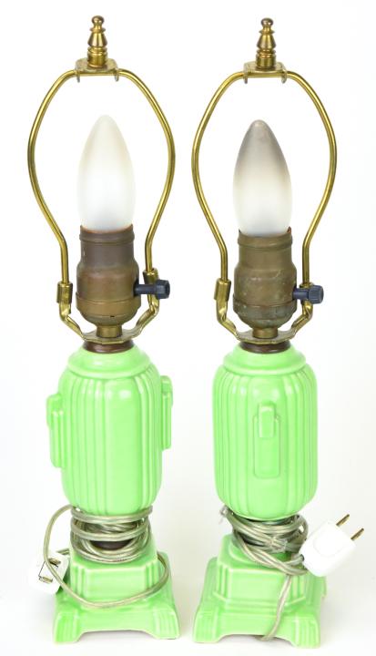 Pair Vintage Green Glazed Porcelain Table Lamps (1 of 7)