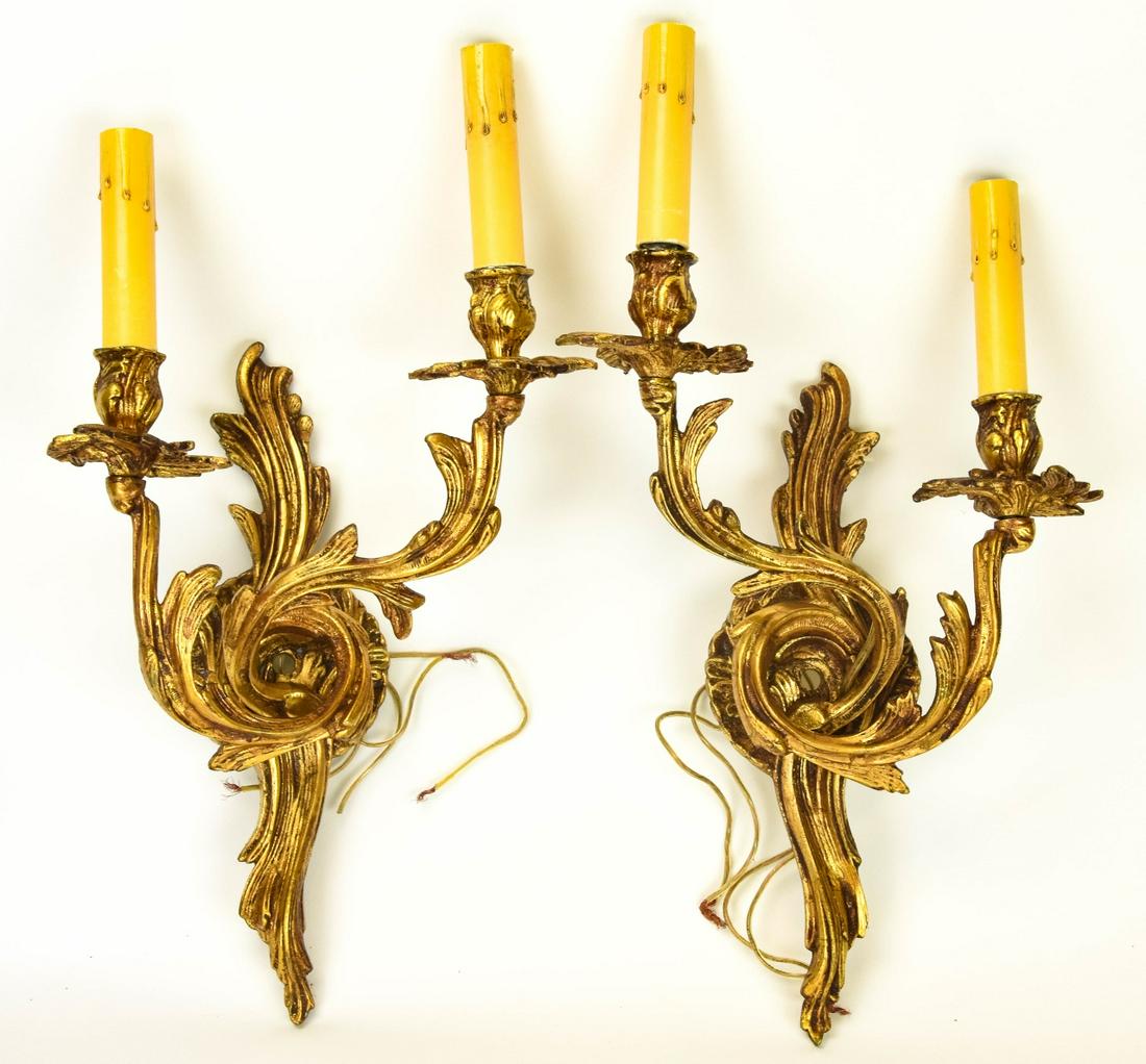 Pair Florentine Gilt Brass Wall Sconces (1 of 7)