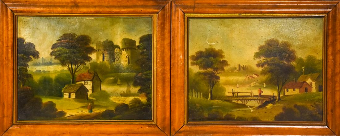 Antique Oil Landscape Paintings w Fry's Chocolate (1 of 7)