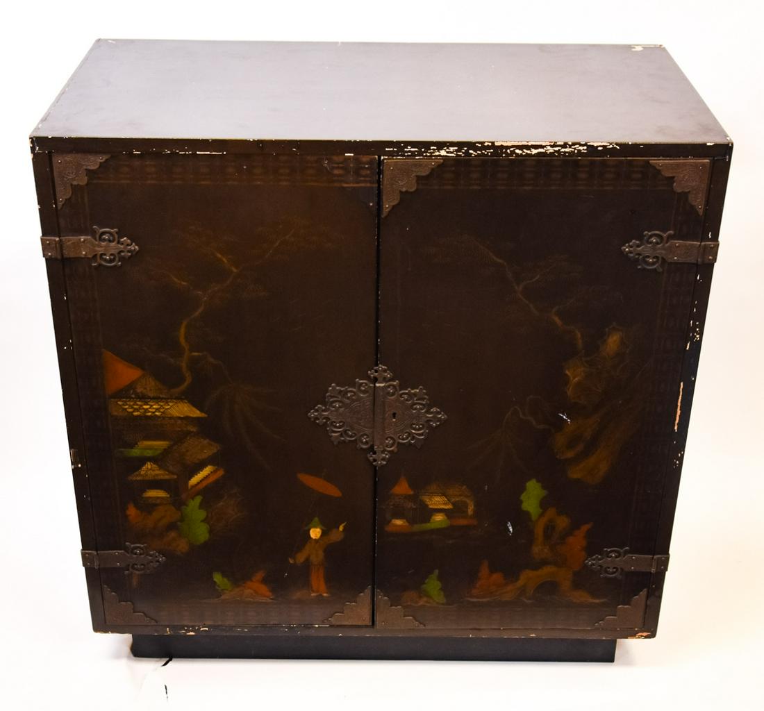 Black Lacquer Hand Painted Chinoisserie Cabinet (1 of 8)