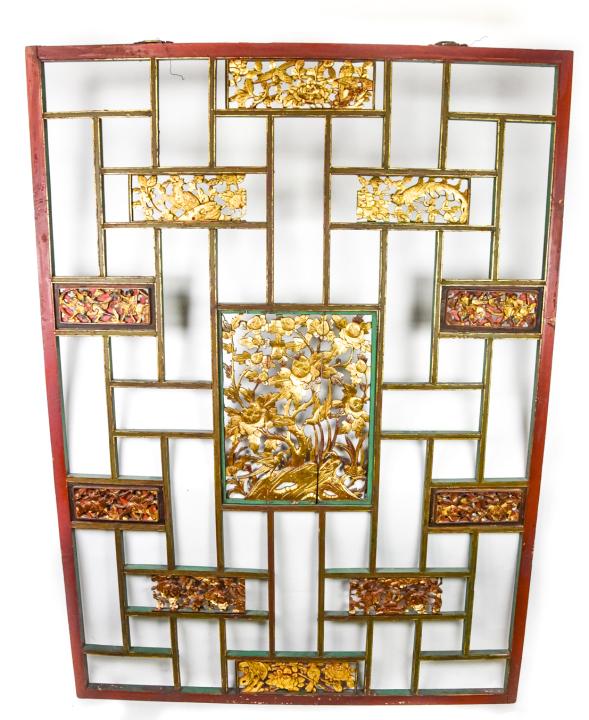 Large Asian Hand Carved Hand Painted Screen (1 of 8)