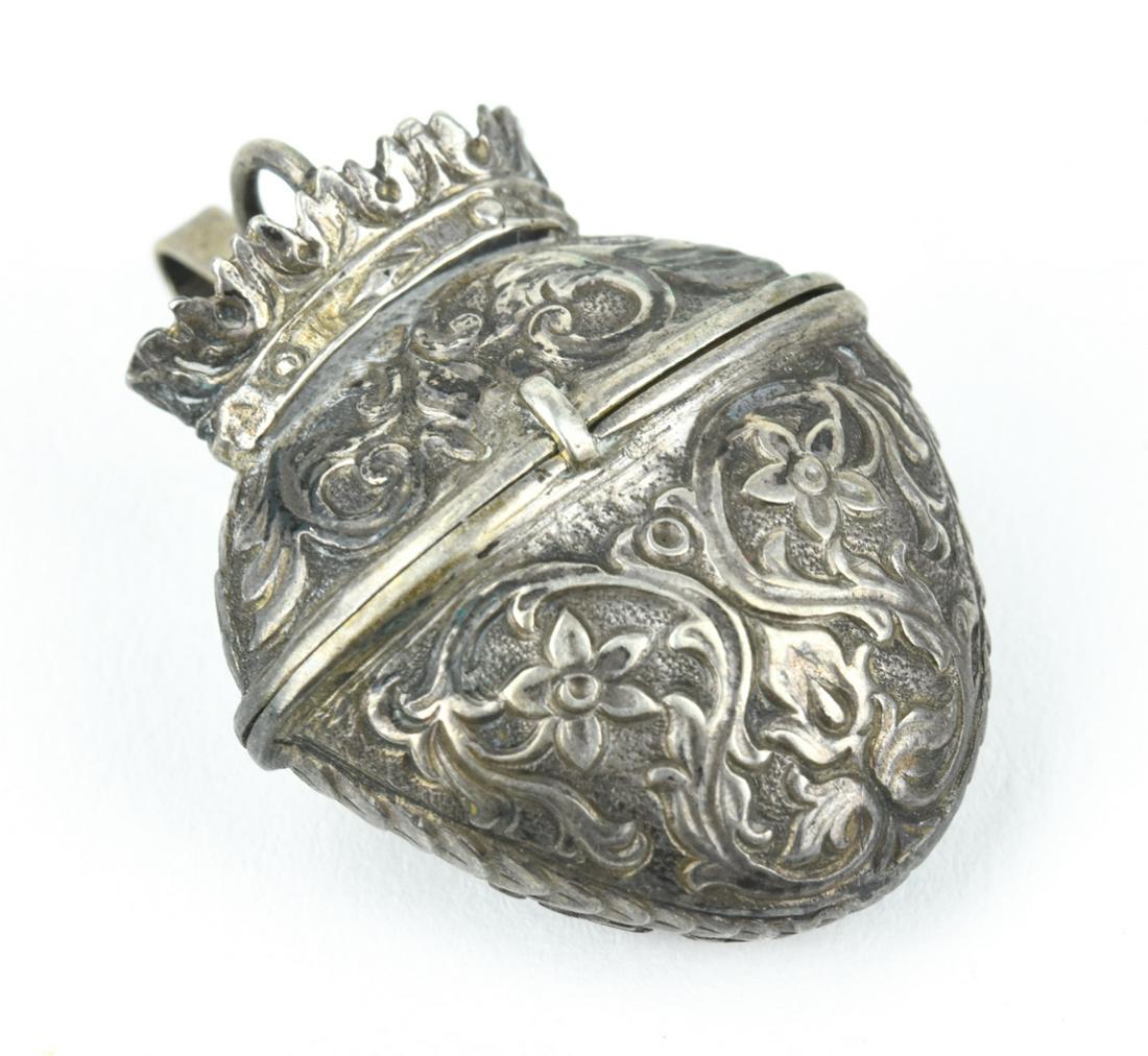 Antique Silver Heart Locket Crown Necklace Pendant (1 of 6)