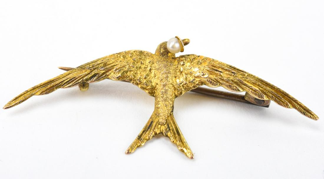 Antique C 1876 English 9k Gold Swallow Bird Brooch (1 of 7)