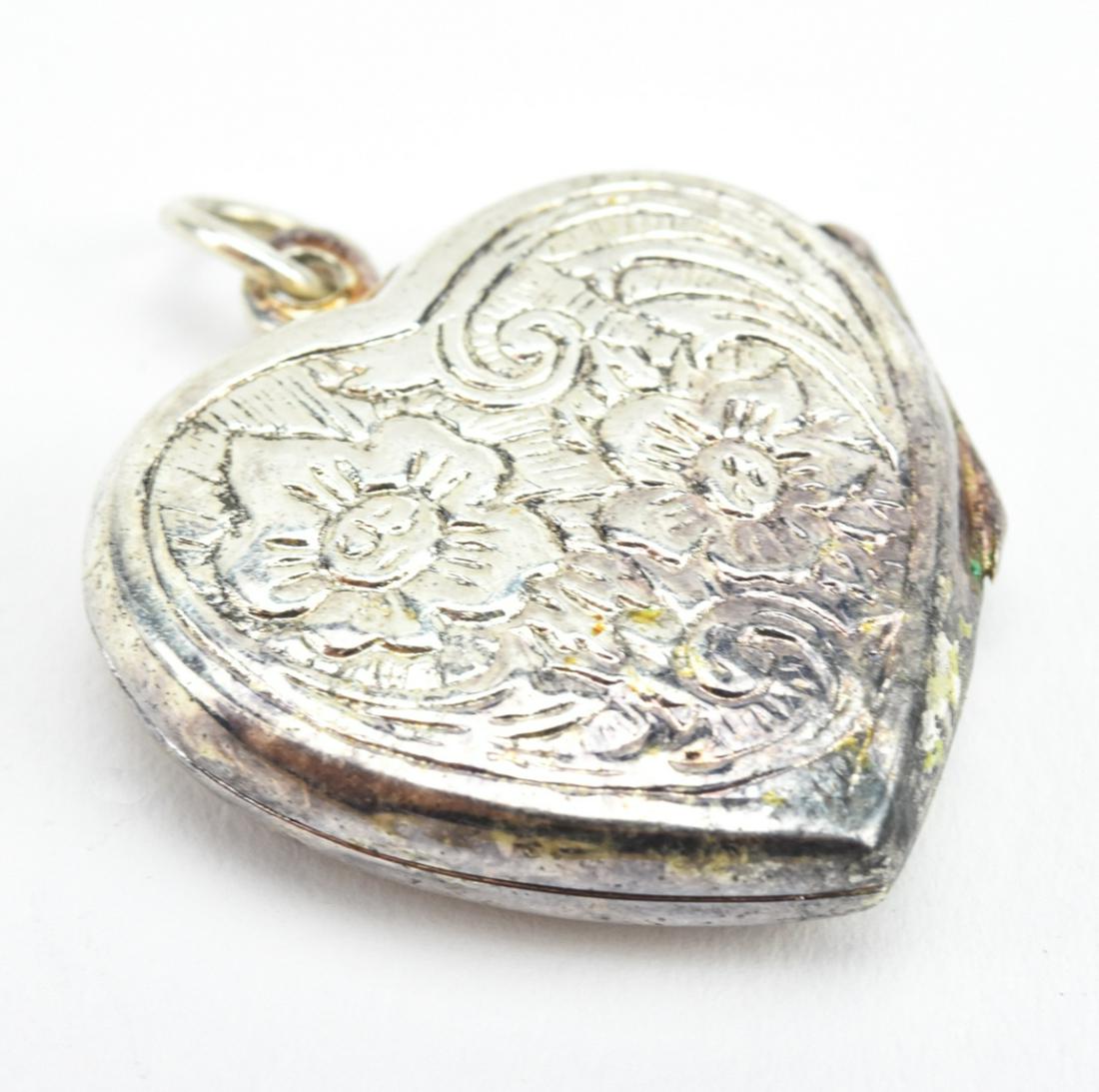 Estate Floral Motif Sterling Silver Heart Locket (1 of 5)