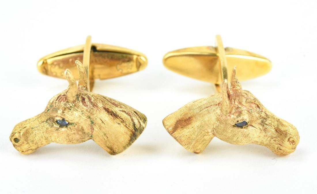 14k Gold Da Vinci Horse Cufflinks w Sapphire Eyes (1 of 6)