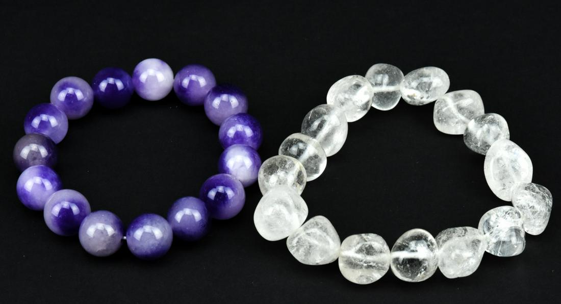 Tumbled Rock Crystal & Lavender Jade Bracelets (1 of 8)