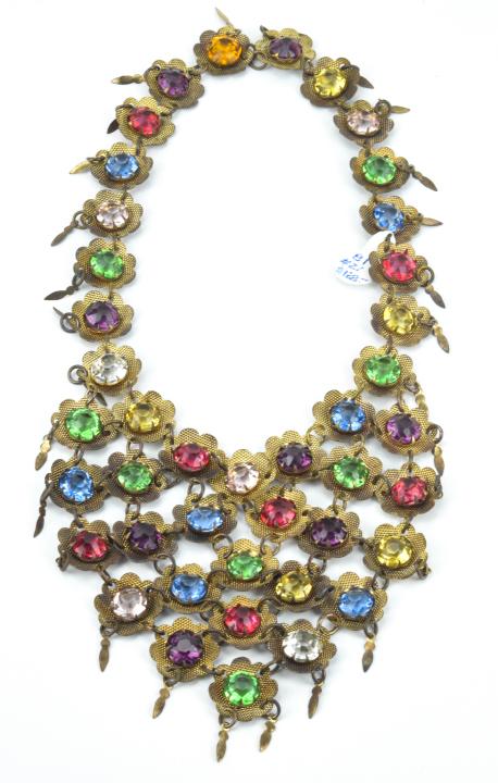Antique 1930s Paste Set Bib Necklace: Antique 1930s Paste Set Bib Necklace. Measures 15 inches in length.