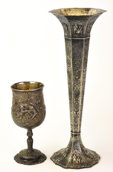 Repousse Sterling Silver Hall Marked Vase & Goblet (1 of 13)