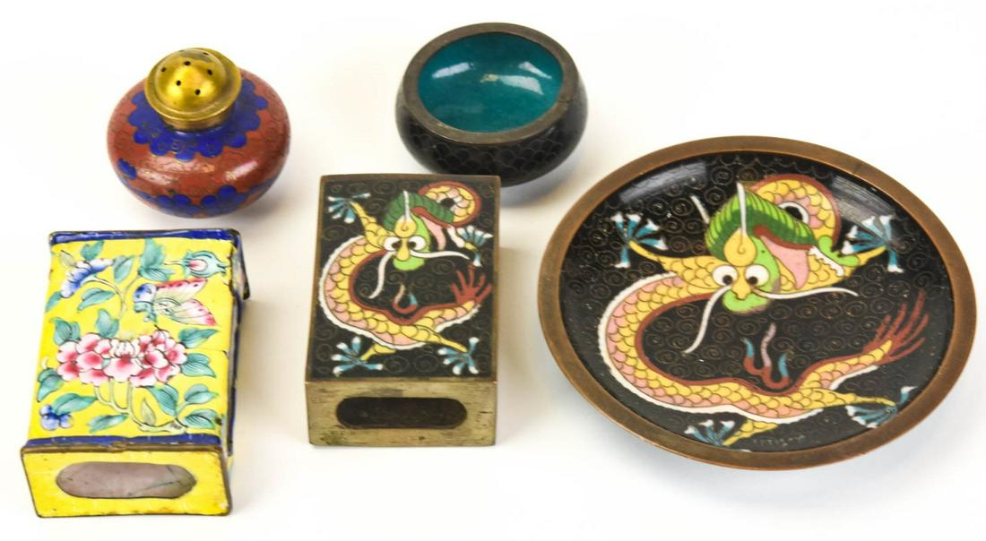 Lot Chinese Cloisonne Ash Tray & Match Boxes (1 of 8)