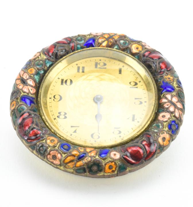 Antique Miniature Art Deco Enamel Ormolu Clock (1 of 7)
