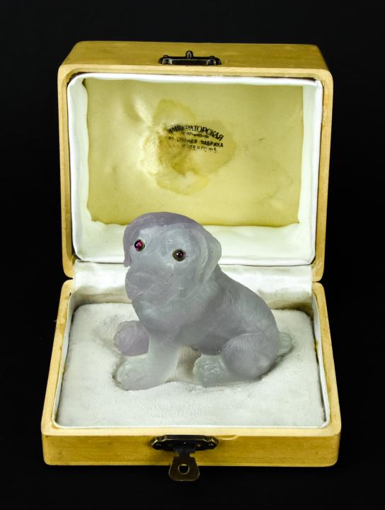 Hand Carved Russian Rose Quartz Dog w Ruby Eyes (1 of 6)