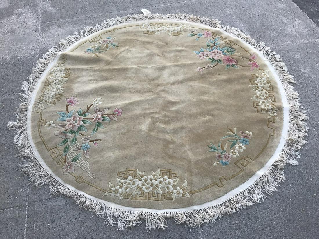Oriental Silk Beige Round Area Rug w Floral Motif (1 of 6)