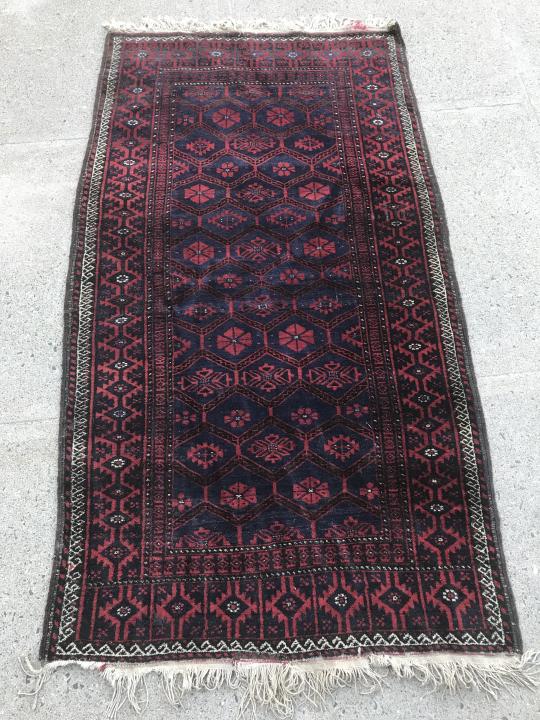 Hand Knotted Bokhara Carpet Runner w Crimson, Navy (1 of 10)