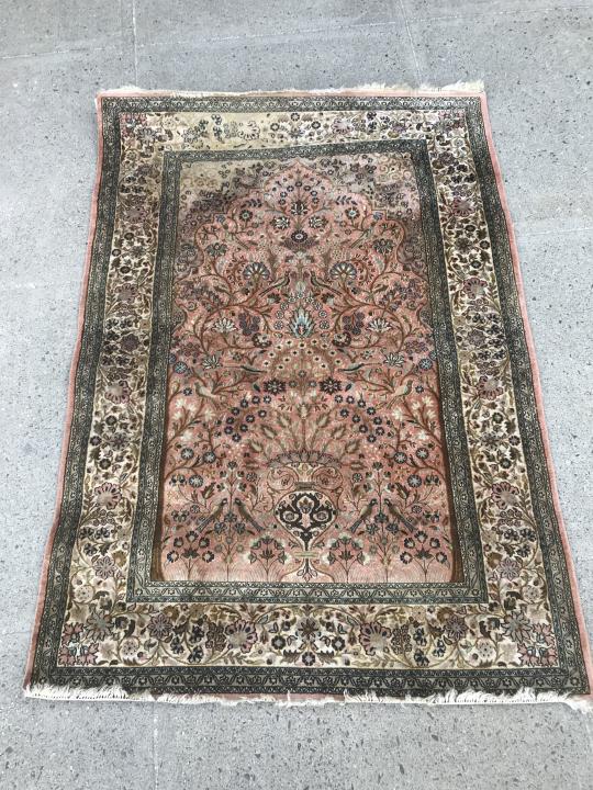 Hand Knotted Persian Wool Silk Carpet Rose Ivory (1 of 7)
