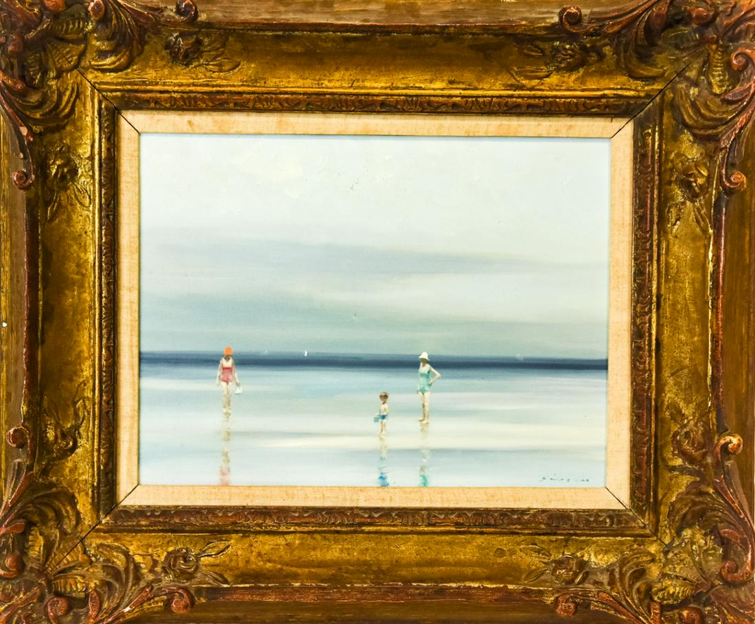 Framed, Signed Figural Waterscape Shore Painting (1 of 8)