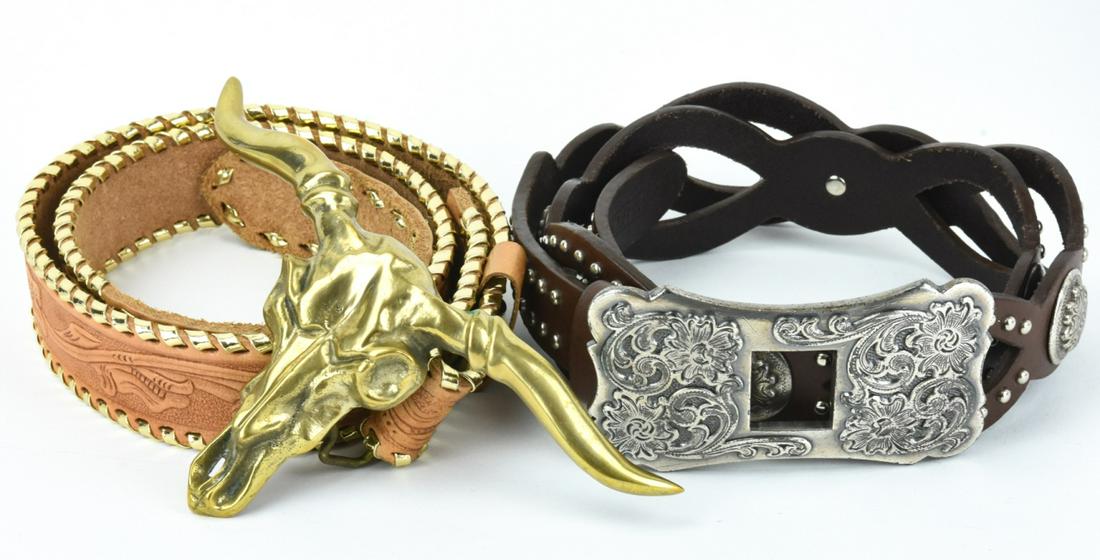 Western Women's Leather Belts w Steer Head Buckle (1 of 10)