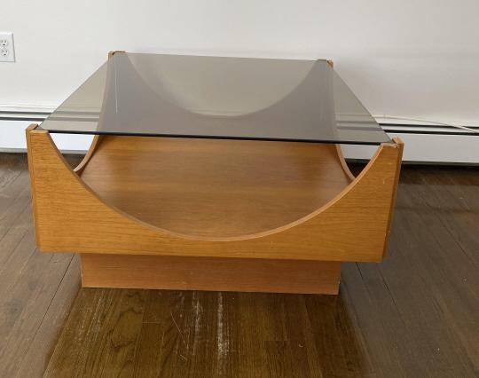 Danish Modern Teak Coffee Table w Smoked Glass Top (1 of 5)