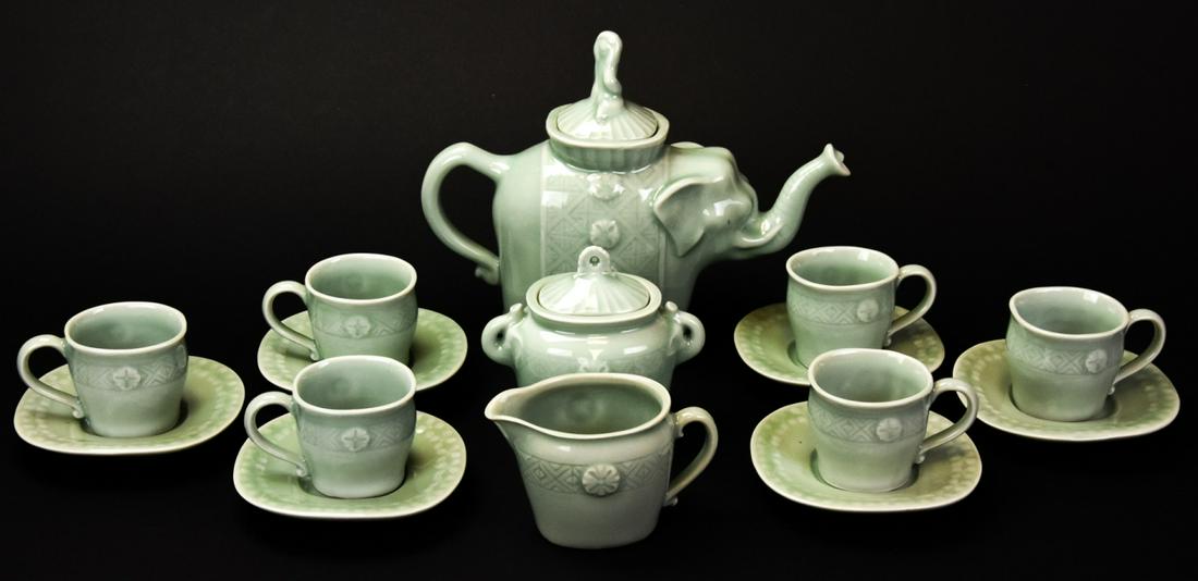 Asian Celadon Porcelain Elephant Theme Tea Set (1 of 6)
